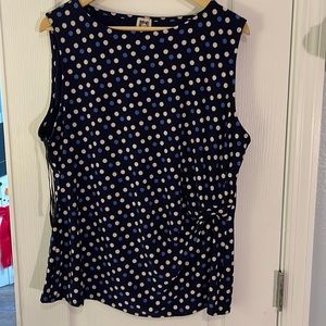 Anne Klein XL navy blue polka dot dress tank with right side accent